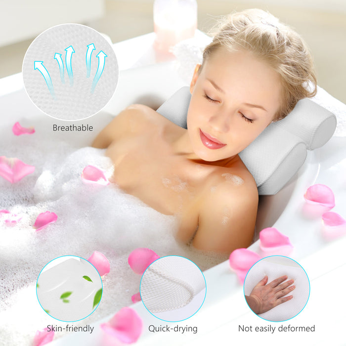 3D Mesh Bath Pillow with Suction Cups — Neck & Back Support for Bath and Spa