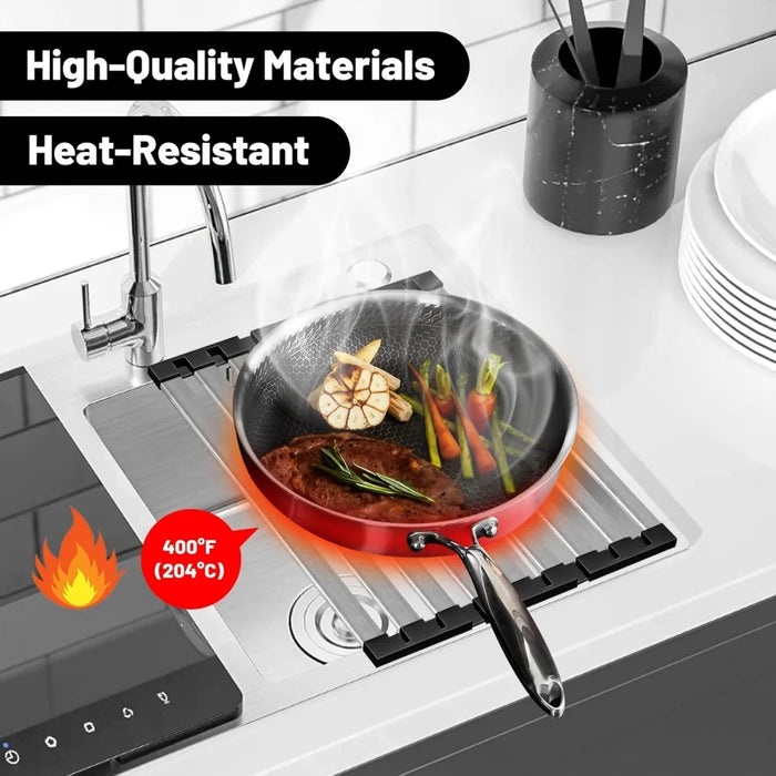 304 Stainless Steel Foldable Sink Drain Rack — Retractable Dish Drainer (S/L)