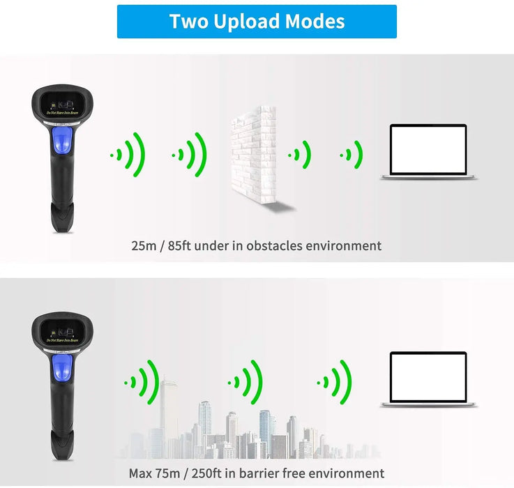 L8BL Wireless 2D Barcode Scanner — Bluetooth & 2.4GHz, USB Plug-and-Play