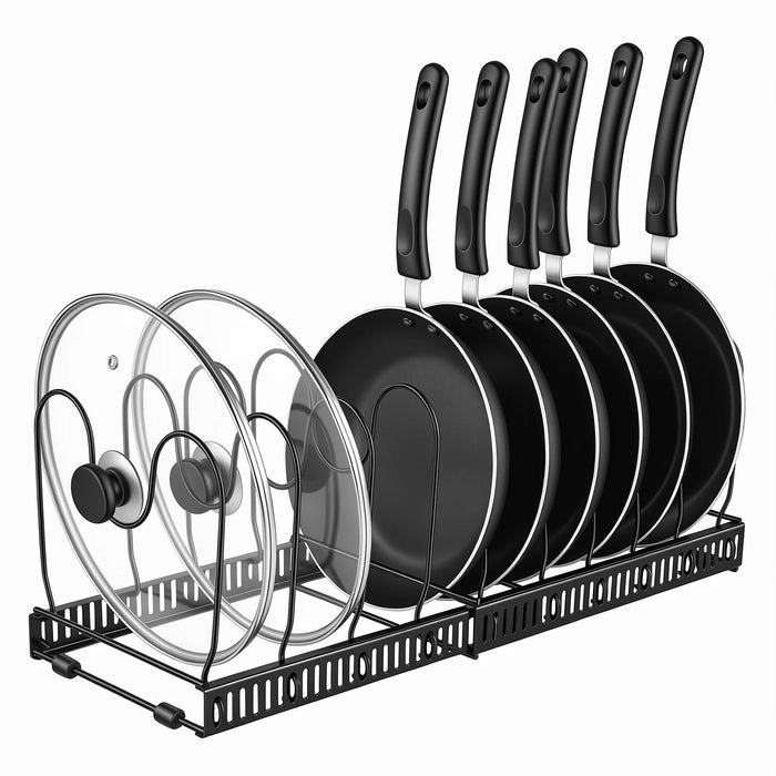 Expandable Pan & Lid Organiser Rack – 10 Adjustable Dividers, 2 Metal Frames
