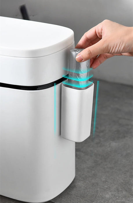 14L Press-Top Waterproof Bathroom Waste Bin — White PP Plastic