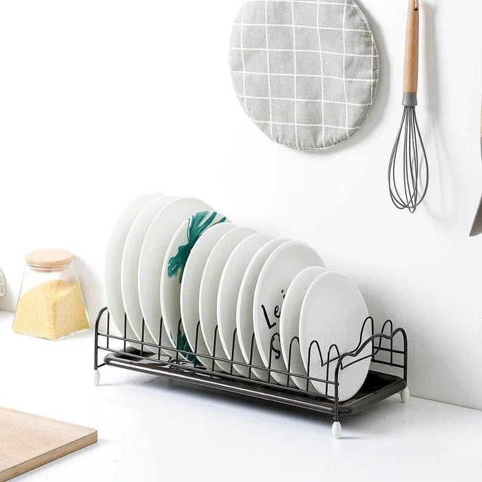 Iron Dish Drying Rack with Tray – Compact Kitchen Drainer, Black, 40.5×19×11 cm