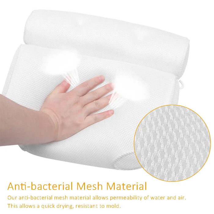 3D Mesh Bath Pillow with Suction Cups — Neck & Back Support for Bath and Spa