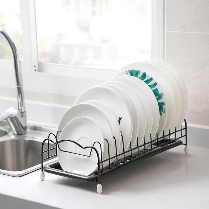 Iron Dish Drying Rack with Tray – Compact Kitchen Drainer, Black, 40.5×19×11 cm