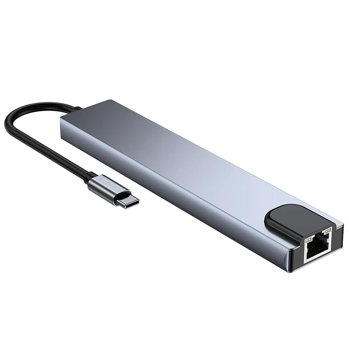 USB-C 8-in-1 Hub — HDMI 4K 30Hz, 100W PD, RJ45 100Mbps, SD/TF & USB 3.0