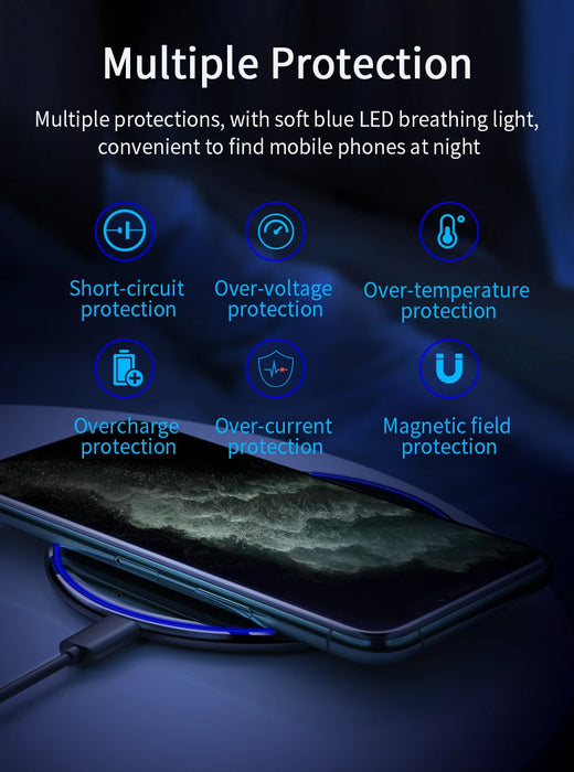 15W Qi Wireless Charging Pad — Fast Charger for iPhone, Samsung & AirPods