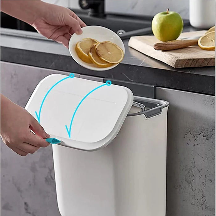 7L/9L Wall-Mounted Lidded Bin for Cabinet Door — Hanging Paper Basket for Kitchen, Bathroom & Living Room