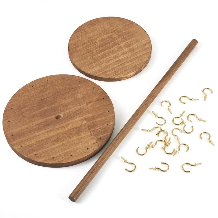 Wooden Jewellery Organiser Tower — 12 or 18 Golden Hooks, Round Base