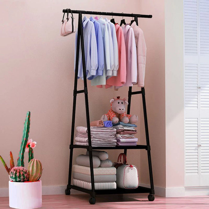 Floor-Mounted Folding Clothes Rack — Triangular Double-Rail Hanger