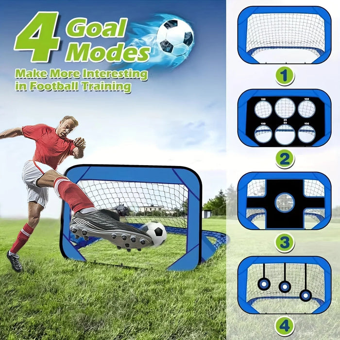 4‑Mode Pop‑Up Football Goal — Foldable Indoor/Outdoor Practice Net (Blue)