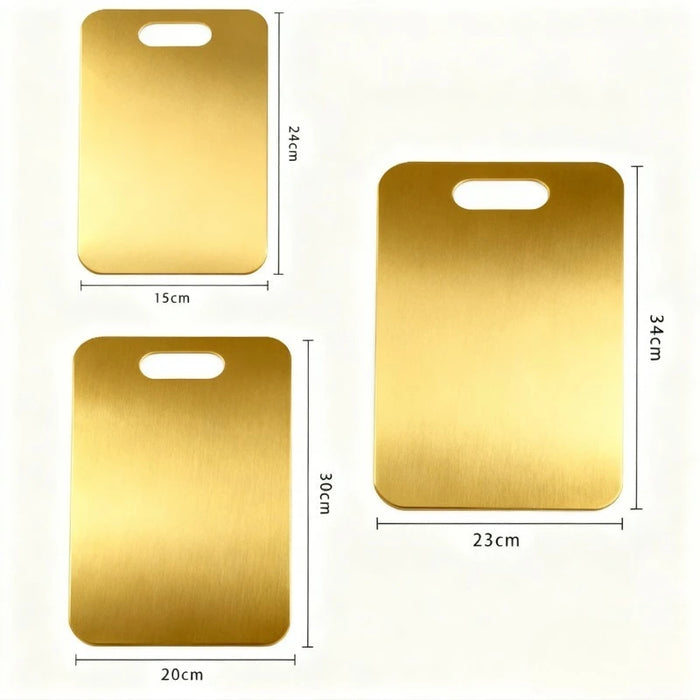 3pc Stainless Steel Gold Cutting Boards — Dishwasher-Safe with Non-Slip Design & Juice Groove