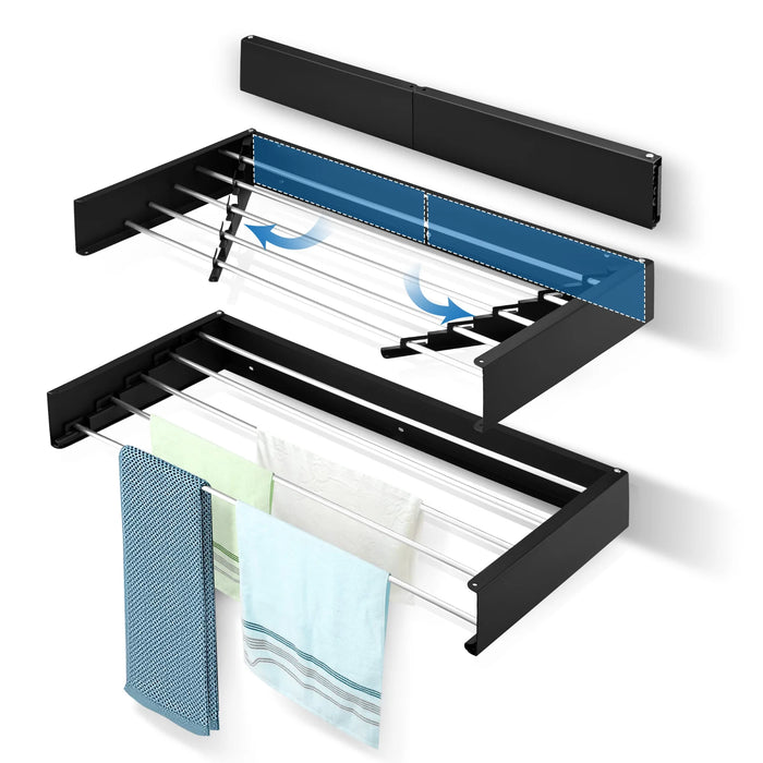Collapsible Wall-Mounted Laundry Drying Rack — 5 aluminium rods, space-saving
