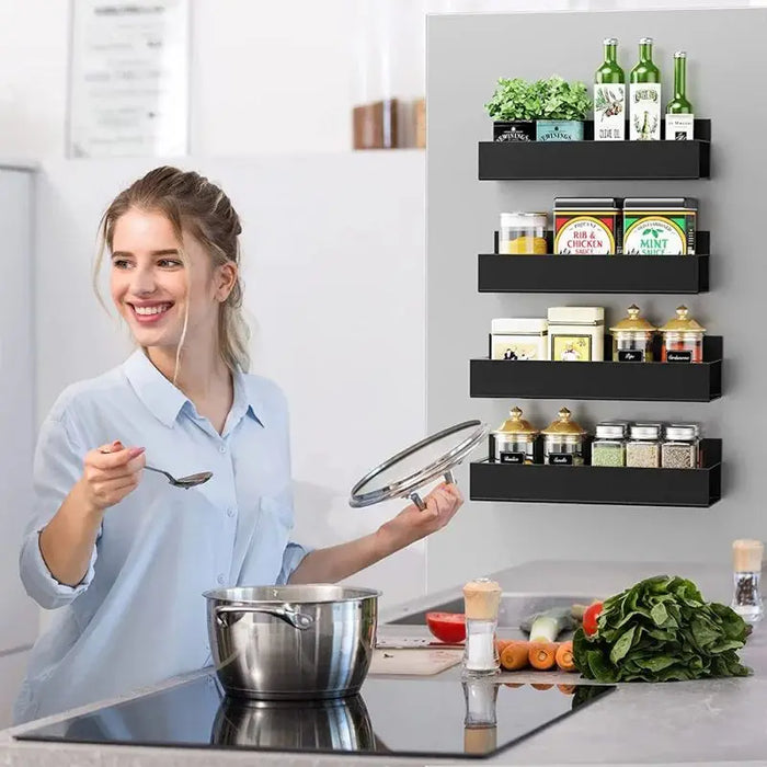 Magnetic Fridge Shelf Spice Rack – Black, Space‑Saving Kitchen Organiser