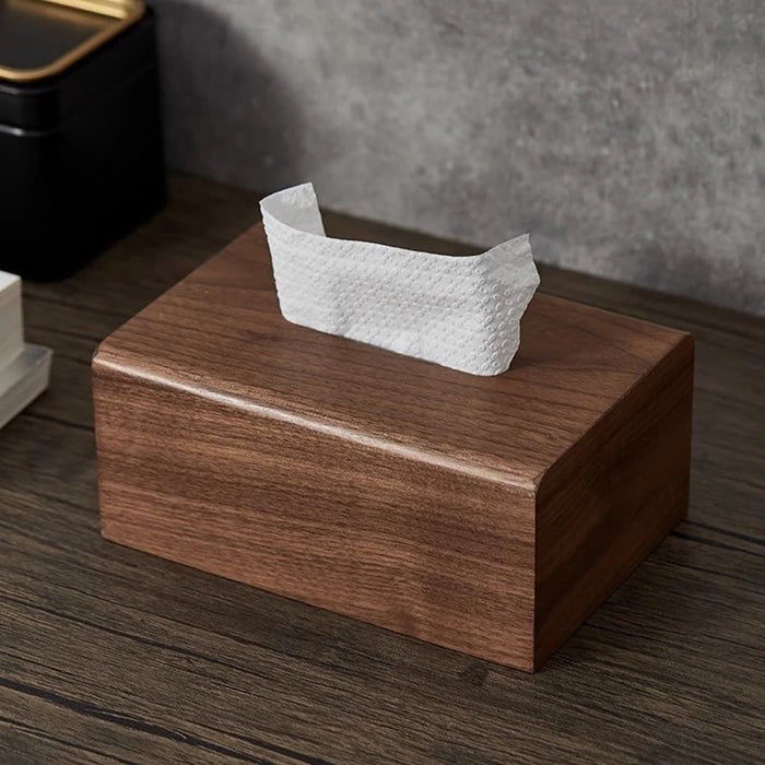Walnut Solid Wood Tissue Box — Classic Desktop & Bathroom Storage