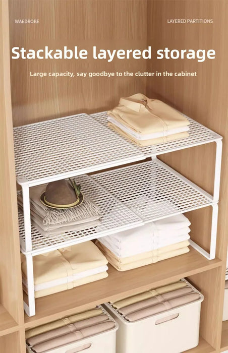 Adjustable Wardrobe Layered Shelves — Retractable Storage Rack for Closet, Cabinet and Shoe Organisation
