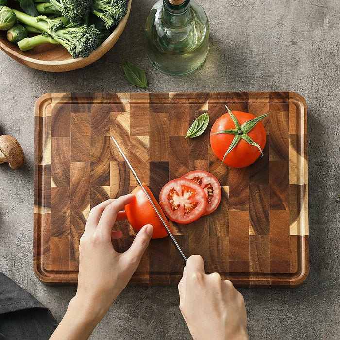 Acacia End-Grain Cutting Board 35×25×2.6cm — Seamless Splice, Damp-proof