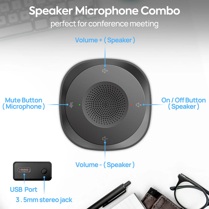 USB Conference Microphone JV801 — Wired Condenser, Touch Control, Omnidirectional, Plug & Play
