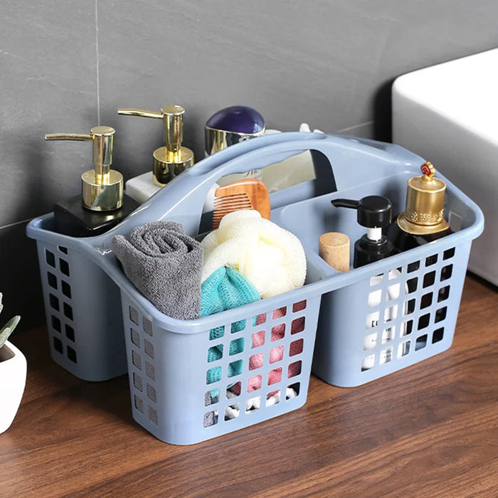 Portable Plastic Shower Caddy with Handle — Divided Storage Basket 30×20×13cm