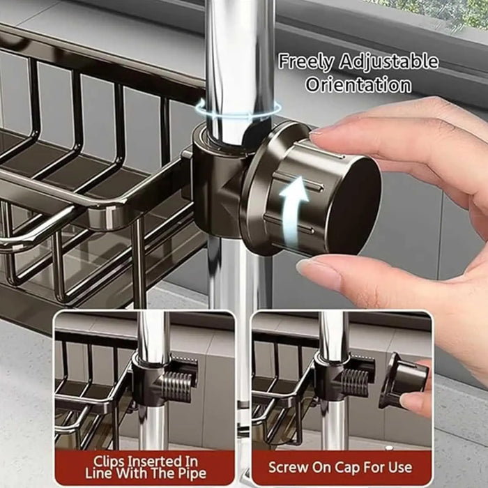 3-in-1 Kitchen Tap Organiser - Sponge & Brush Caddy with Drain Tray