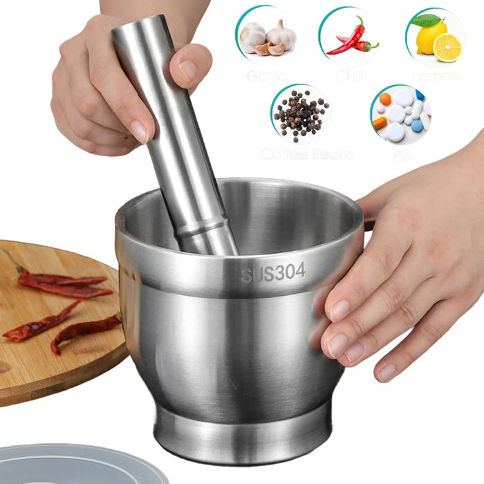 5-inch 304 Stainless Steel Mortar with Lid — Polished Herb Crusher