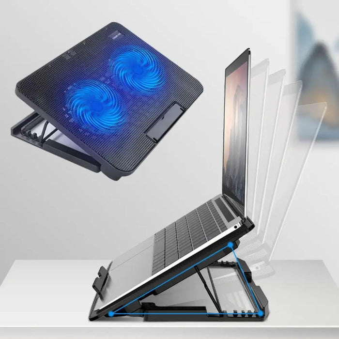 Portable Adjustable Laptop Cooling Pad – USB-Powered Metal Mesh Cooler with LED