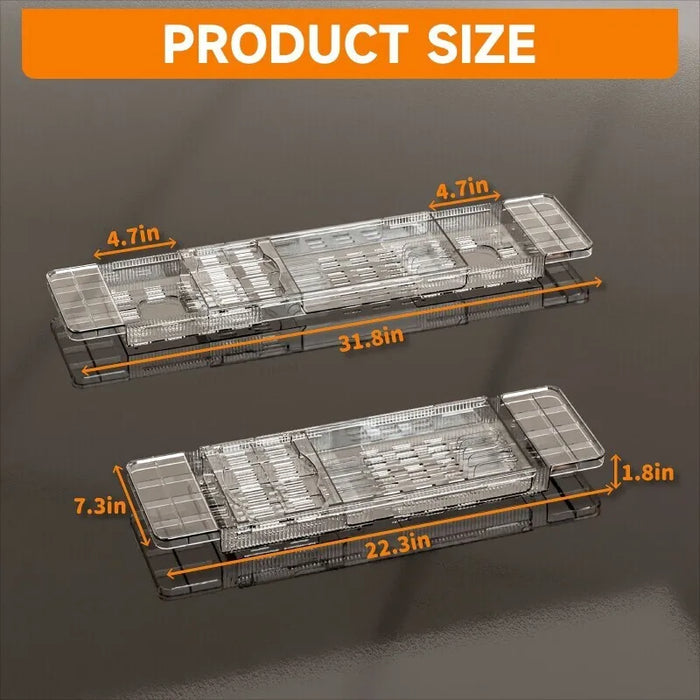 Extendable PET Bathtub Tray & Bathroom Storage Shelf — Adjustable Shower Caddy Organiser