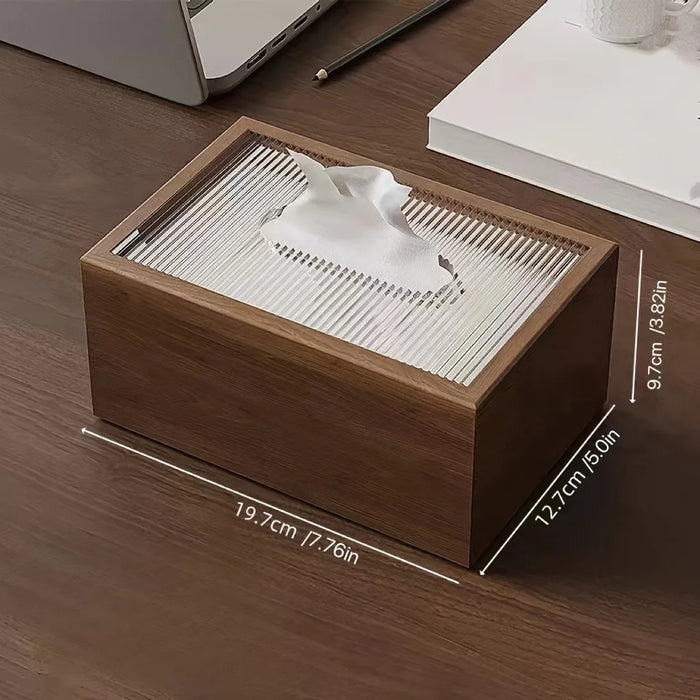 Black Walnut-Pattern Wooden Tissue Box with Paper Drawer — Brown