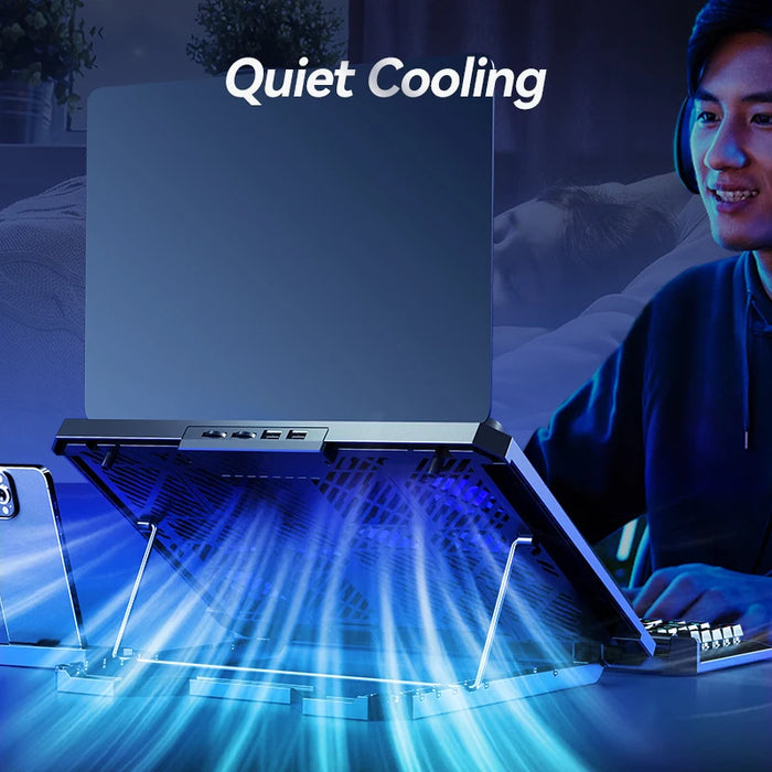 12-Fan Laptop Cooling Pad for 12–17.3 inch Laptops with Dual USB & Phone Stand