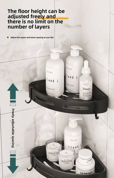 2pcs Corner Bathroom Shelf — Single-Tier Stainless Steel, No‑Drill Adhesive, Model FGR342