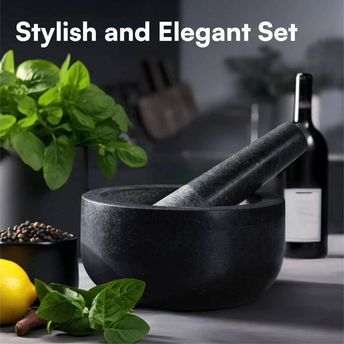 Premium Solid Granite Mortar & Pestle 16cm — Non‑Slip Stone Grinder
