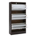 Narrow 3-Tier Flip-Top Shoe Cabinet – Walnut & White Vertical Storage
