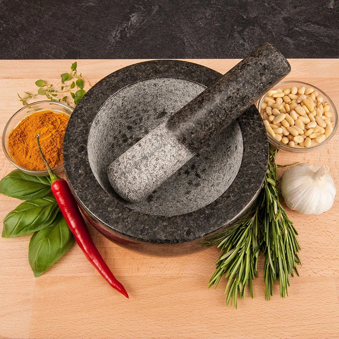 Premium Solid Granite Mortar & Pestle 16cm — Non‑Slip Stone Grinder