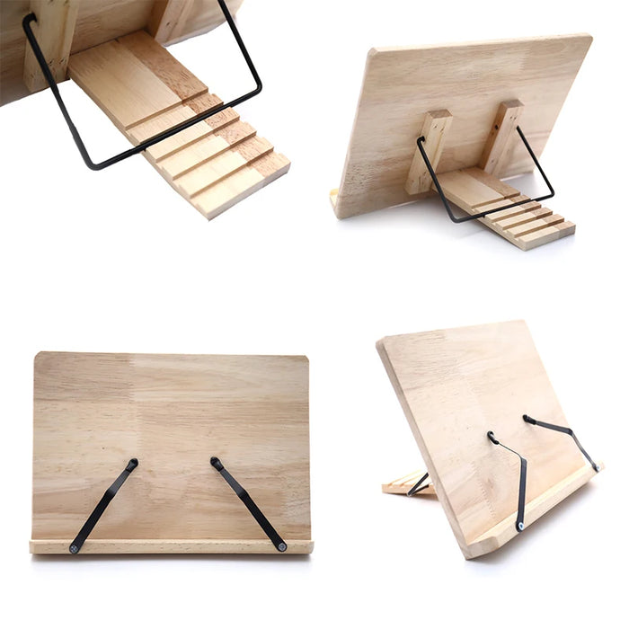 Adjustable Wooden Book Stand – Pine Reading Rack for Kids & Adults with Tablet Holder