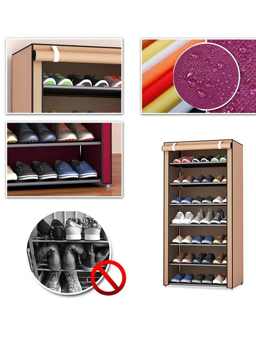 6/8/10-Layer Dustproof Shoe Cabinet Organiser — Non-woven, Space-saving