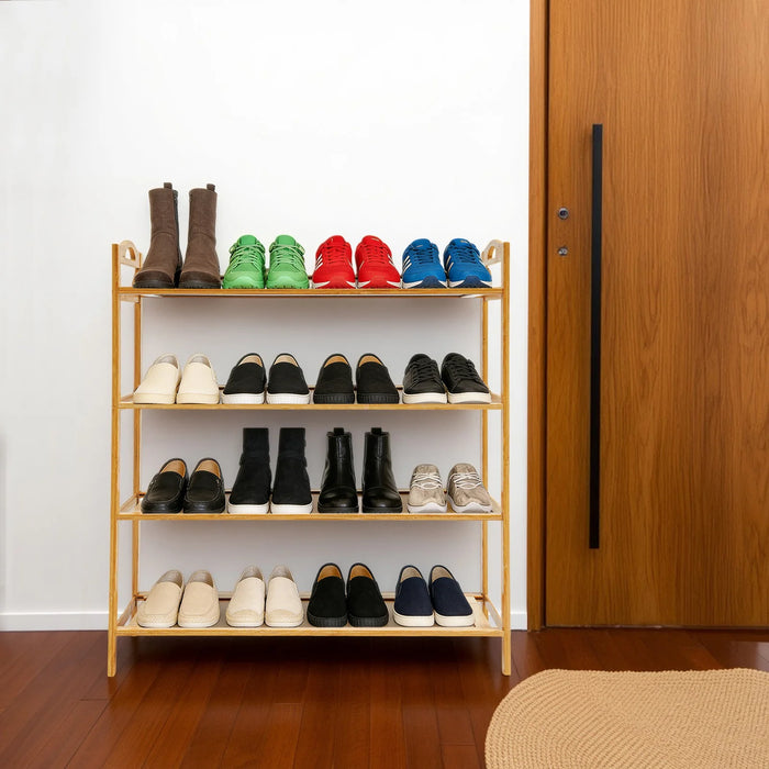 4-Tier Bamboo Shoe Rack – Free‑standing, Stackable Organiser for Hallway & Closet