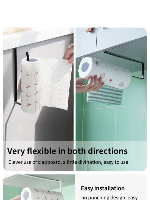 Paper Roll Holder — No-Drill Under-Cabinet Towel & Cling Film Rack (White/Black)