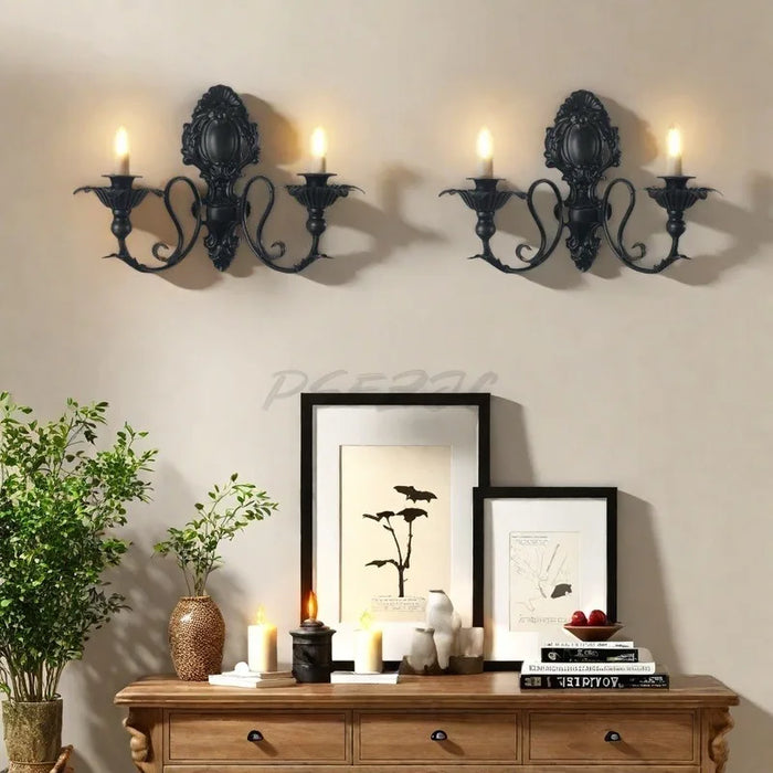 Vintage Black Wall-Mounted Iron Candlestick Holder
