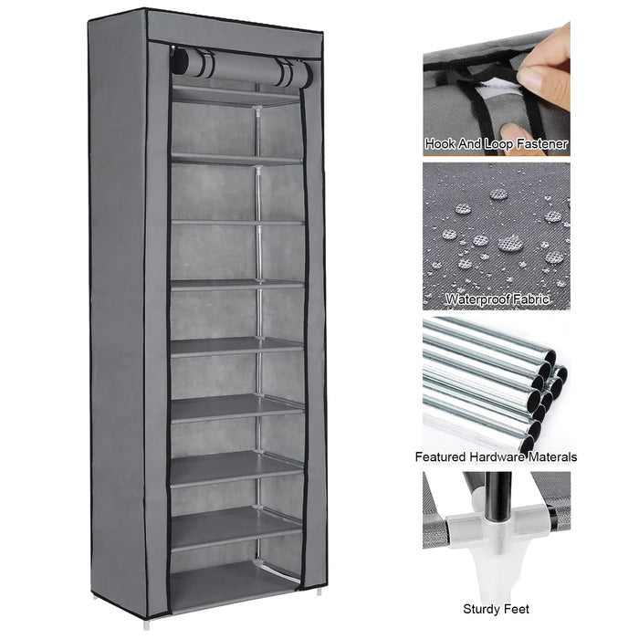 Adjustable 9-Compartment Shoe Cabinet 60 x 30 x 155cm – Dust-proof Multi-layer