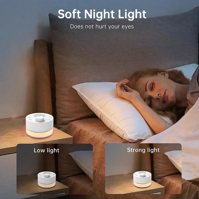 Portable White Noise Machine — 24 Soothing Sounds, Warm Night Light & Memory