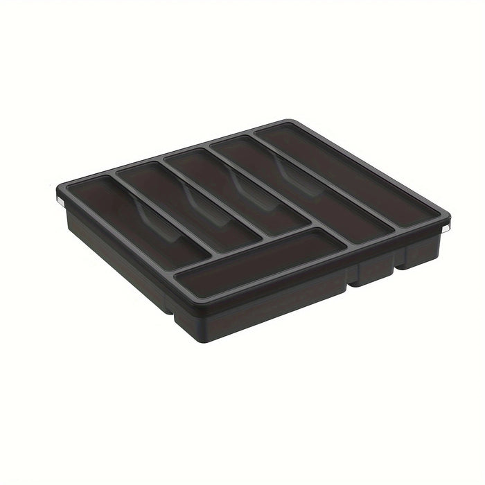 Covered Cutlery Organiser — 6-Compartment Silverware Tray with Washable Lid (PP)