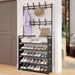 5-Tier Metal Shoe Rack with 8 Hooks — Coat, Hat & Bag Organiser