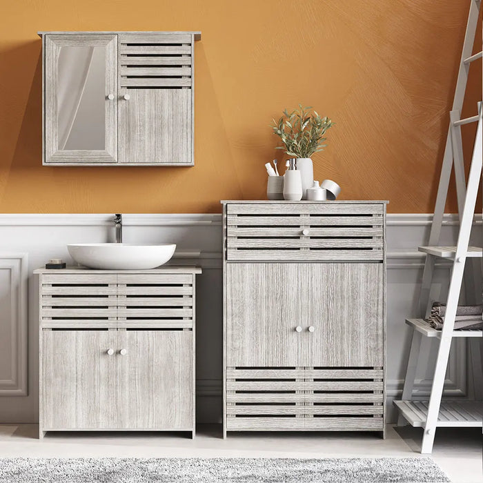 Modern Wooden Freestanding Bathroom Cabinet - Grey Oak, 60 x 30 x 85cm