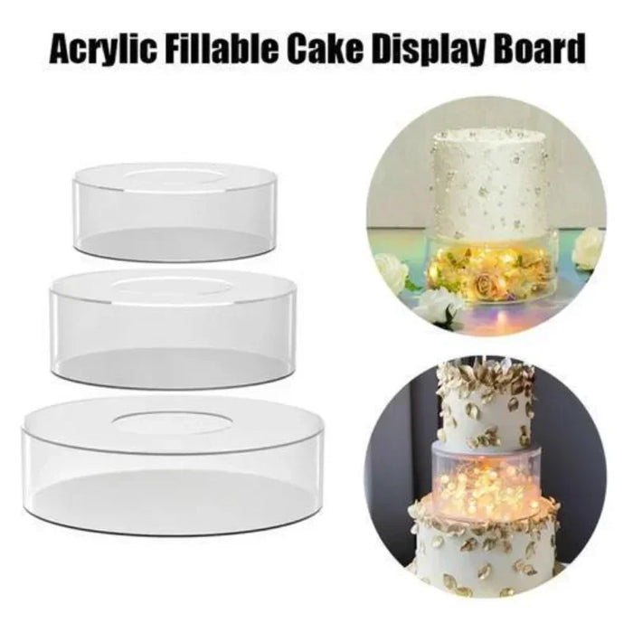 Clear Refillable Acrylic Cake Display – Round, Square or Hexagonal (3mm)