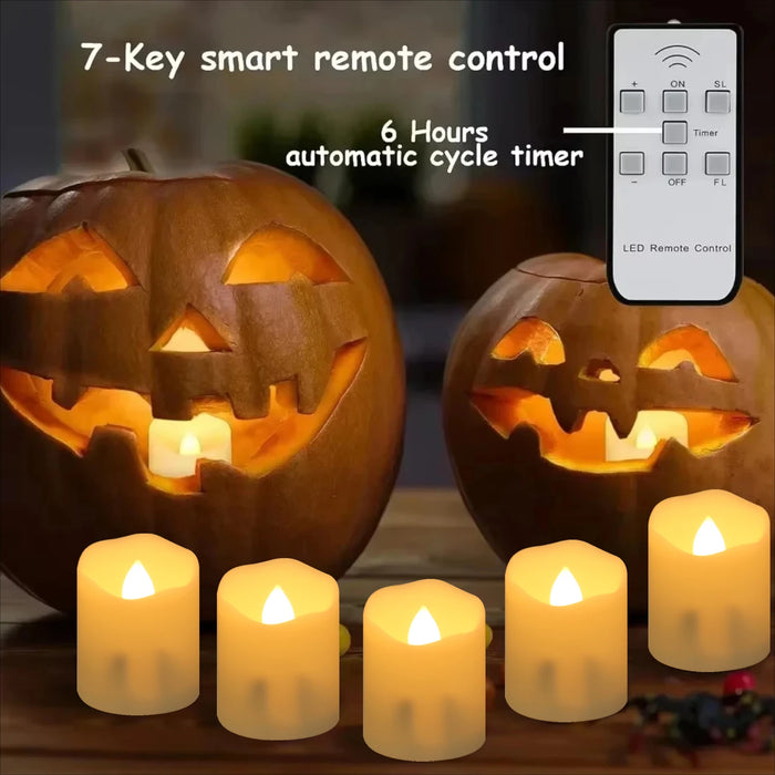 USB Rechargeable Flameless Tea Lights with Remote & Timer – 6 Pack Warm White
