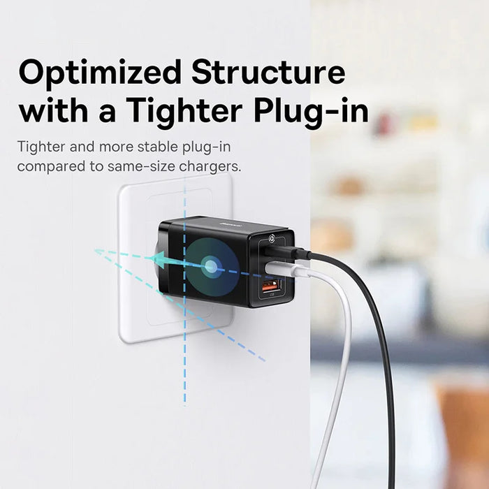 Baseus GaN5 Pro 65W Fast Charger – 3‑Port USB‑C PD & QC with 1m 100W Cable