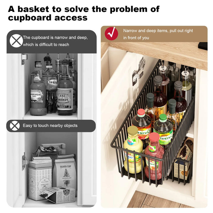Pull-Out Cabinet Organiser – 2 Pack Carbon Steel Sliding Pantry Drawers