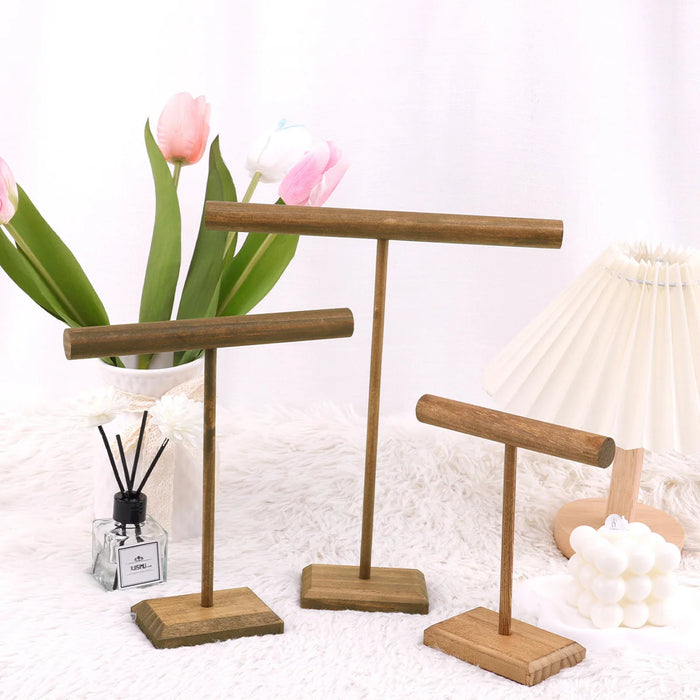 Wooden Jewellery T-Bar Bracelet Display Stand - Desktop Rack for Bracelets & Watches (S/M/L/3pcs)