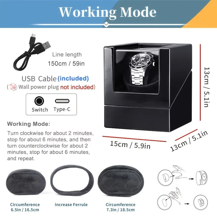 FRUCASE Wooden Watch Winder for Automatic Watches — USB or AA Battery Option