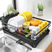 Large Rustproof Iron Dish Drying Rack with Drainboard and 3‑Slot Utensil Holder