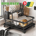 2-Tier Dish Drainer Rack with Drip Tray and Swivel Drain Spout, Utensil & Cup Holders